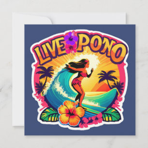 Tarjeta Ola de mar de hibisco con surf en vivo en Hawaii P