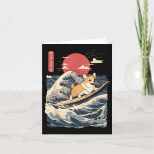 Tarjeta Ola japonesa de surf Corgi Surfing