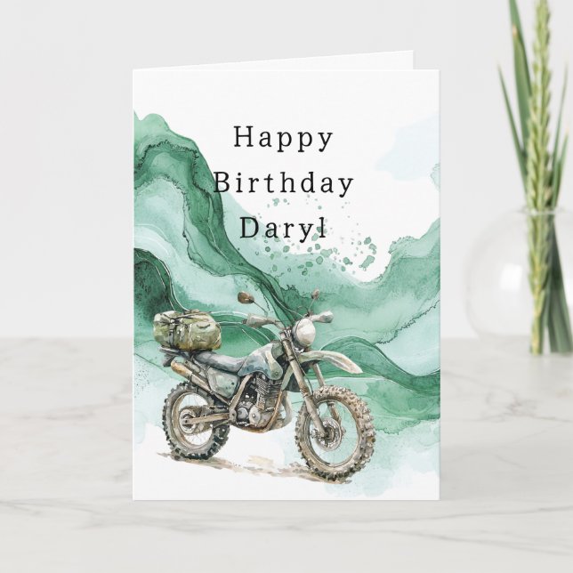 Tarjeta Ola Verde Cumpleaños de Motocicleta Abstracta (Anverso)