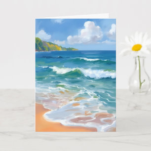 Tarjeta Olas azules costeras Pintura al acuarela del océan