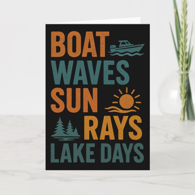 Tarjeta Olas de Barco Rayos de Sol Días de Lago Retro Vera (Anverso)