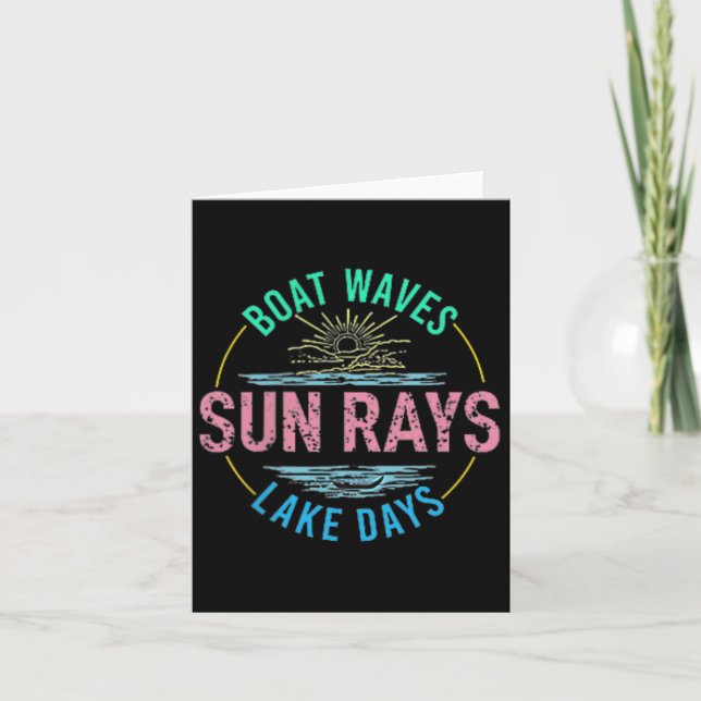 Tarjeta Olas de barco Sun Rays Lake Days Cute Retro 70 Sum (Anverso)