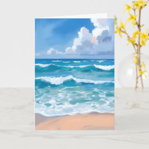 Tarjeta Olas del Océano Azul   Acuarela de Mar de Playa 