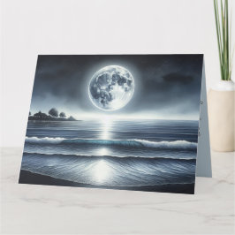 Tarjeta Olas del Océano bajo la Luz de la Luna y Cielo Noc
