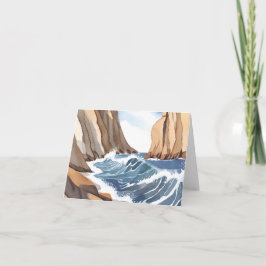 Tarjeta Olas del océano chocando | Acuarela de playa coste