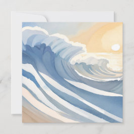Tarjeta Olas del Océano | Playa de Acuarela Azul