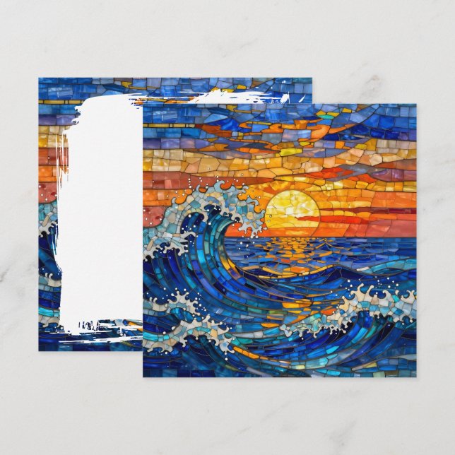 Tarjeta Olas oceánicas costeras al atardecer   (Anverso / Reverso)