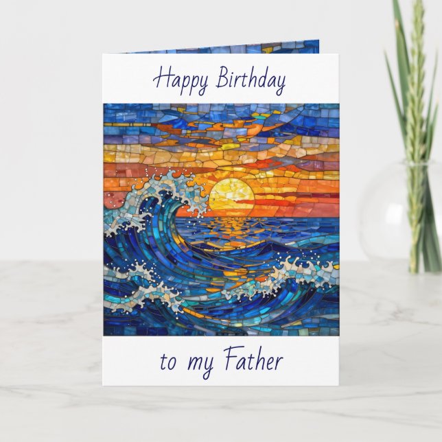 Tarjeta Olas oceánicas costeras Cumpleaños del padre (Anverso)