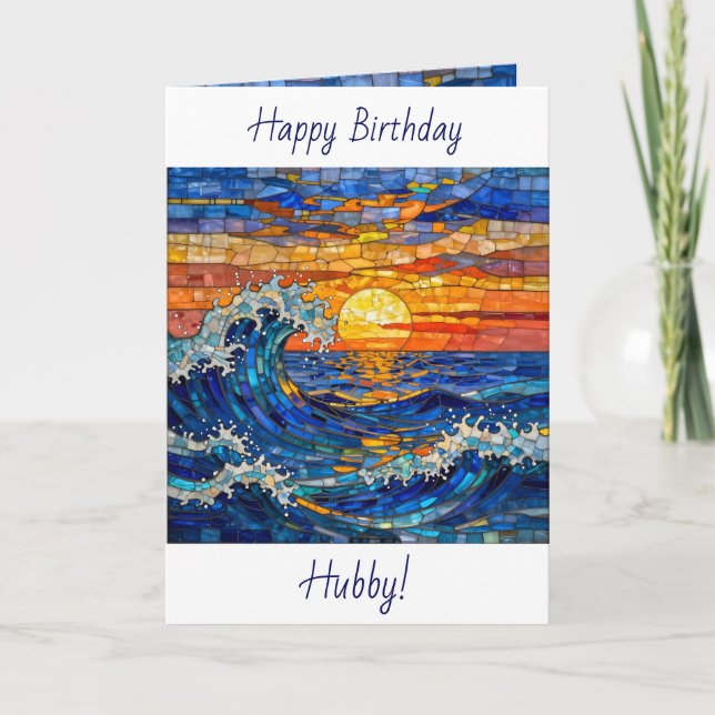 Tarjeta Olas oceánicas costeras Puesta de sol Cumpleaños (Anverso)