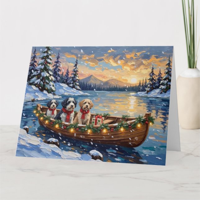 Tarjeta Old English Sheepdog Christmas Boat Holiday (Anverso)