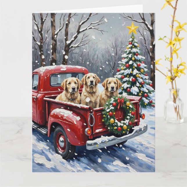 Tarjeta Old English Sheepdog Christmas Red Truck Holiday (flor amarilla)