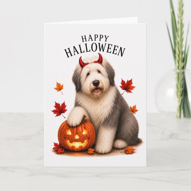 Tarjeta Old English Sheepdog Diablo Perro (Anverso)