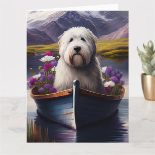 Tarjeta Old English Sheepdog en remo: Una aventura escénic