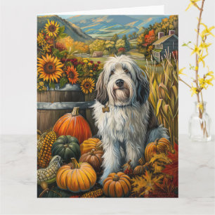 Tarjeta Old English Sheepdog Otoño Cosecha Día de Acción d