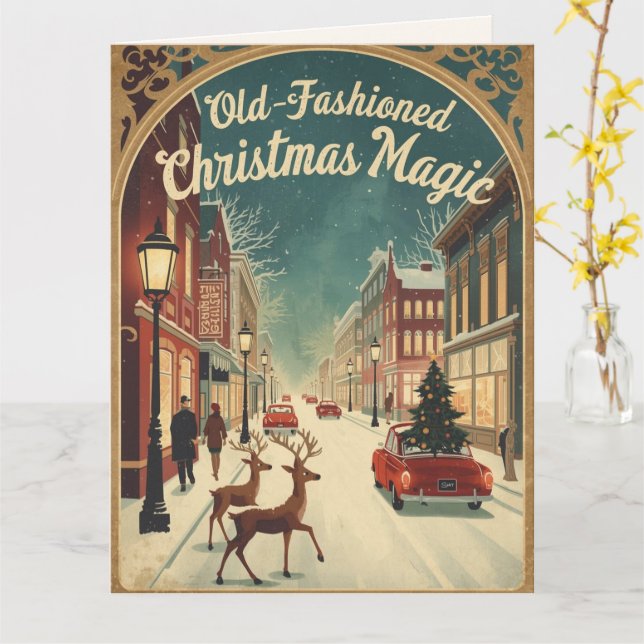 Tarjeta Old-Fashioned Christmas Magic; Holiday Greeting (flor amarilla)
