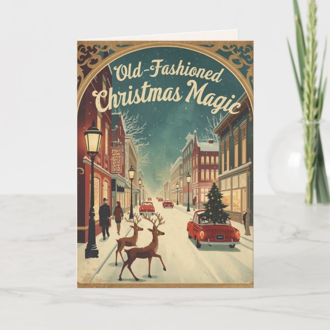 Tarjeta Old-Fashioned Christmas Magic; Holiday Greeting (Anverso)