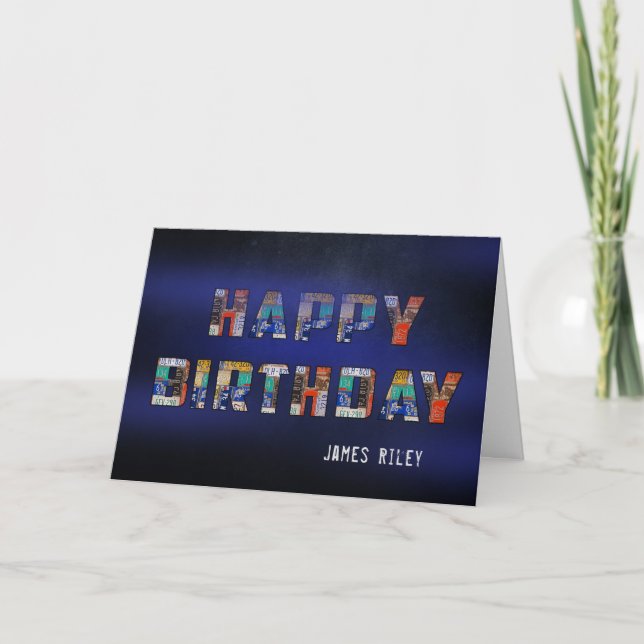 Tarjeta old license plate birthday (Anverso)