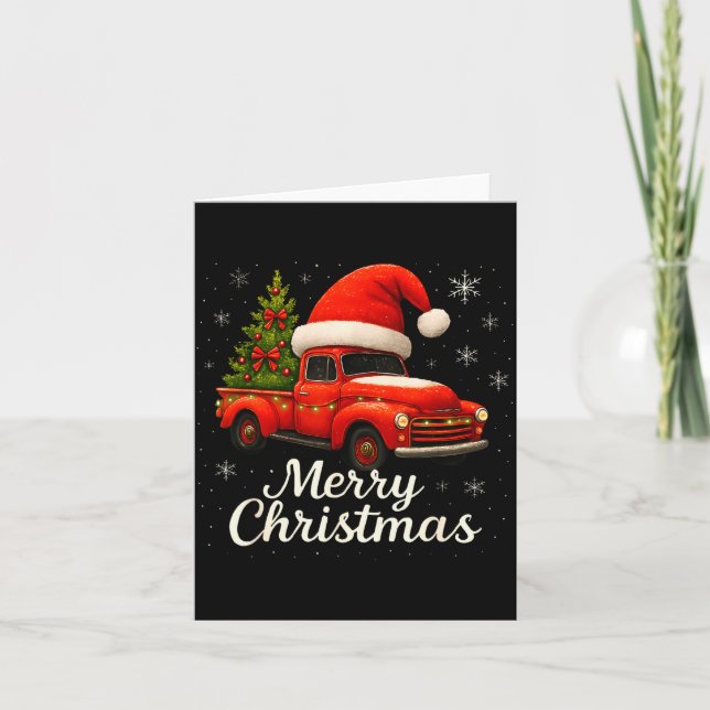 Tarjeta Old Red Truck Santa Hat Xmas Tree Merry Christmas  (Anverso)