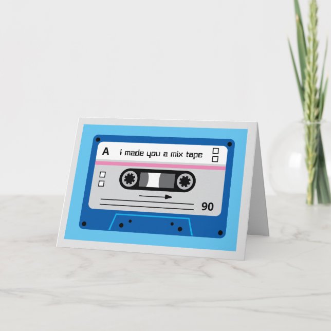 Tarjeta Old Skool Dark Blue Cassette Mix Tape Greetings (Anverso)