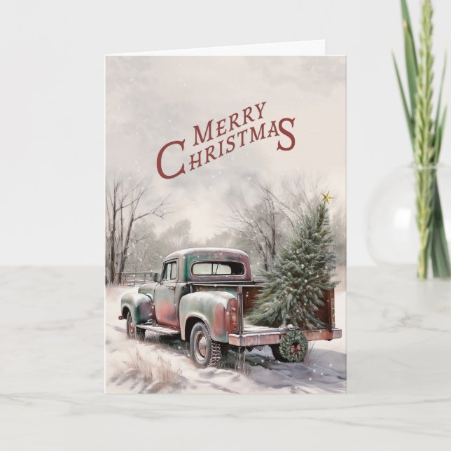 Tarjeta Old Truck and Christmas Tree Greeting Card (Anverso)