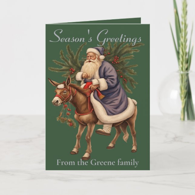 Tarjeta Olde German Father Christmas Riding A Donkey (Anverso)
