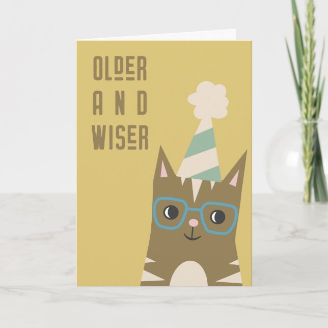 Tarjeta Older y Wiser | Adultos Graciosos para Gatos (Anverso)