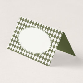 Tarjeta Olive Green Harlequin Checkered Folded Place Cards