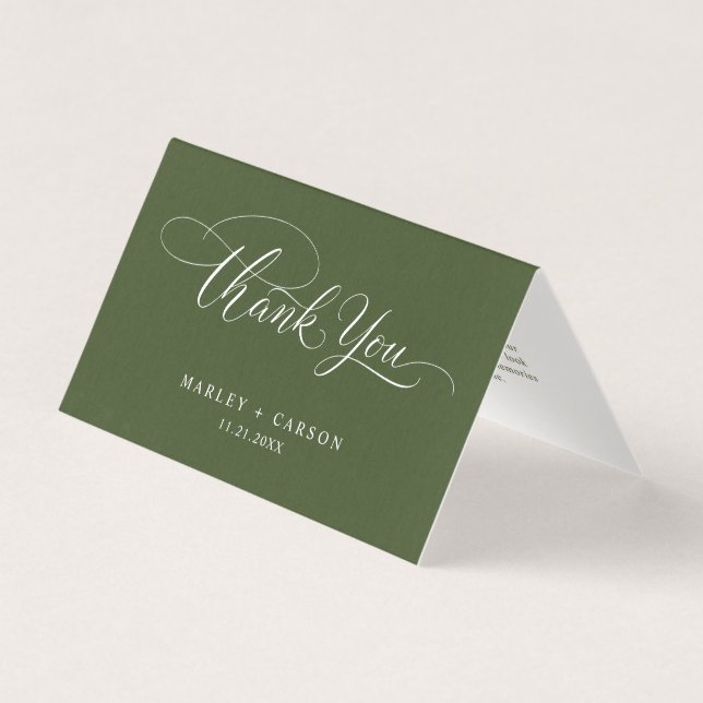 Tarjeta Olive Green Modern Script Wedding Folded Thank You (Anverso)