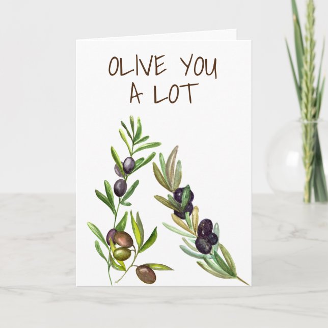 Tarjeta Olive you A Lot Cute Pun Valentine love (Anverso)
