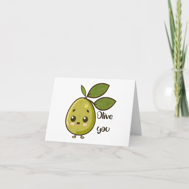 Tarjeta "Olive You" Kawaii Olive (Anverso)