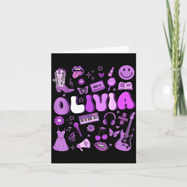 Tarjeta Olivia First Name I Love Olivia Groovy 80's Girls  (Anverso)