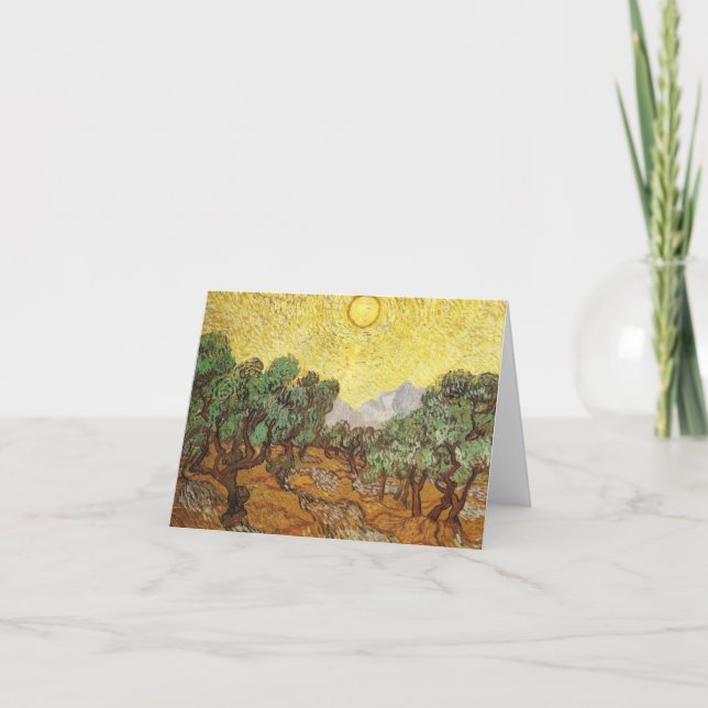 Tarjeta Olivos cielo amarillo y Bello Artes de Sun Van (Anverso)