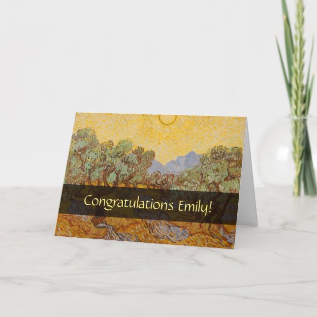 Tarjeta Olivos de Van Gogh Cielo Sol Amarillo (Anverso)