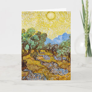 Tarjeta Olivos de Van Gogh - Sol dorado y cielo de arte