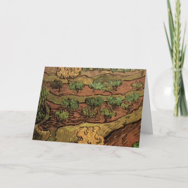 Tarjeta Olivos Van Gogh contra una pendiente de una colina (Anverso)