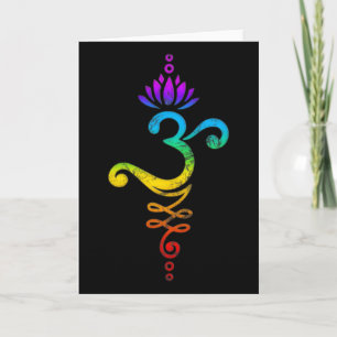 Tarjeta Om Mantra, Yoga, Símbolo, Flor de Loto, Arcoíris, 