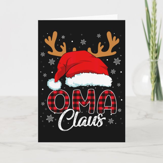 Tarjeta Oma Claus Santa Hat Reindeer Red Plaid Matching Fa (Anverso)