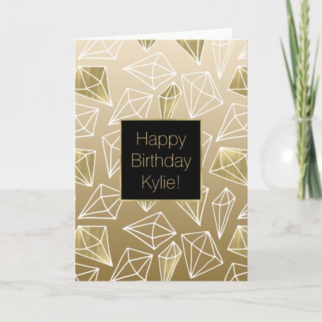 Tarjeta Ombre de diamantes de oro Cumpleaños (Anverso)
