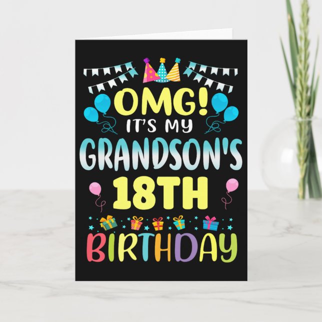 Tarjeta Omg Its My Grandsons 18th Birthday Sweet 18 Years  (Anverso)