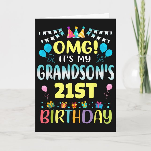Tarjeta Omg Its My Grandsons 21st Birthday Sweet 21 Years  (Anverso)