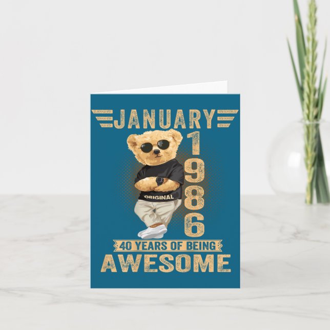 Tarjeta (on Back) January 40th Birthday Men Women 1986 Ted (Anverso)