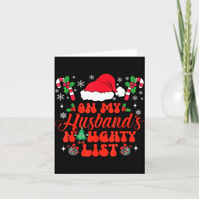 Tarjeta On My Husband's Naughty List Funny Husband Christm (Anverso)