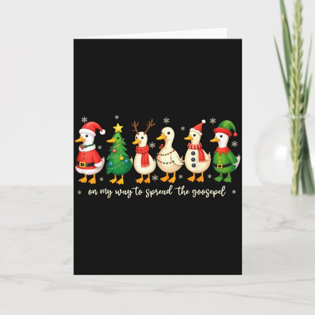 Tarjeta On My Way To Spread The Gospel Funny Goose Christi (Anverso)