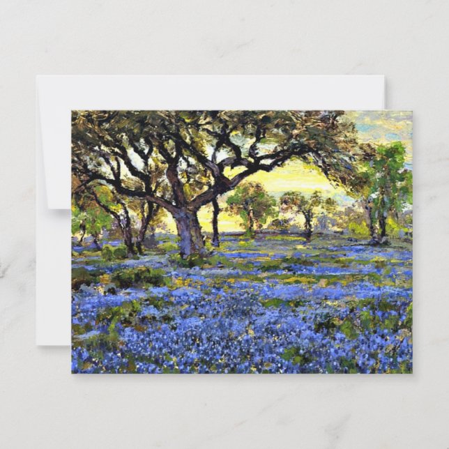 Tarjeta Onderdonk - Árbol de roble antiguo y Bluebells (Anverso)