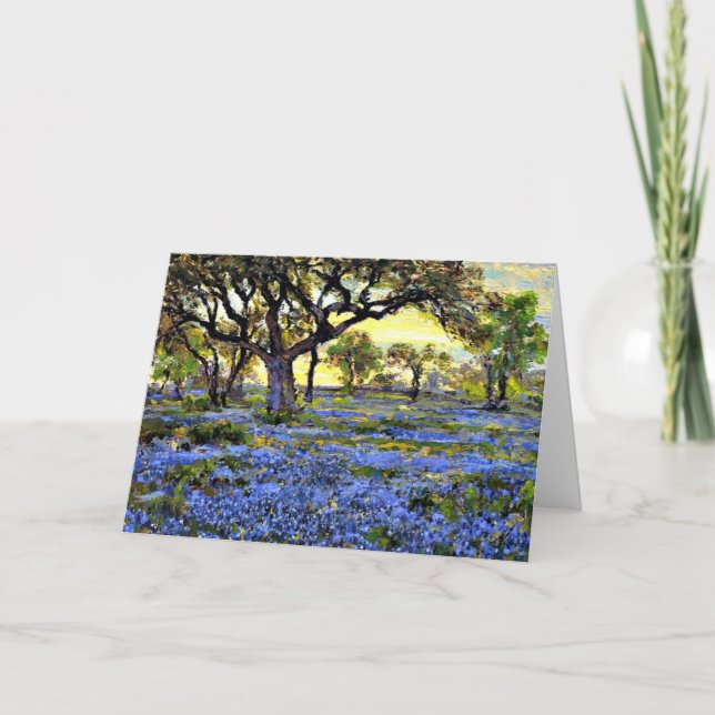 Tarjeta Onderdonk - Árbol de roble antiguo y Bluebonnets (Anverso)