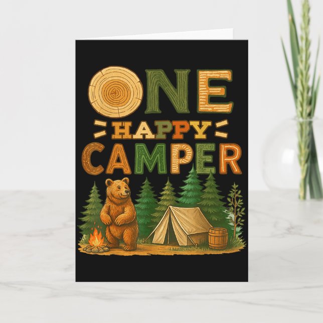 Tarjeta One Happy Camper Matching Family Birthday Party Ca (Anverso)