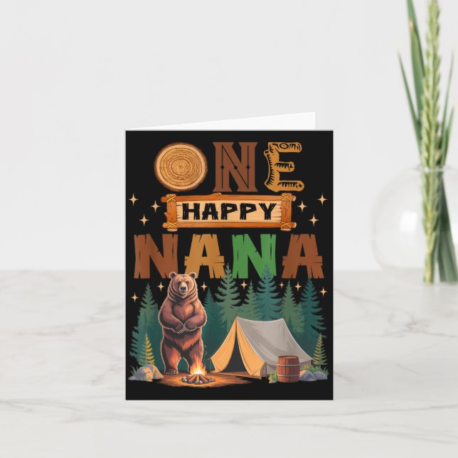 Tarjeta One Happy Nana Camper 1st Birthday Camng Bear  (Anverso)
