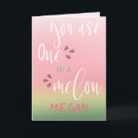 Tarjeta One In A Melon Watermelon Personalised Birthday<br><div class="desc">Cute watermelon "one in a melon" tropical birthday card. Personalise this adorable card with the birthday girls name.</div>