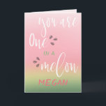Tarjeta One In A Melon Watermelon Personalised Birthday<br><div class="desc">Cute watermelon "one in a melon" tropical birthday card. Personalise this adorable card with the birthday girls name.</div>