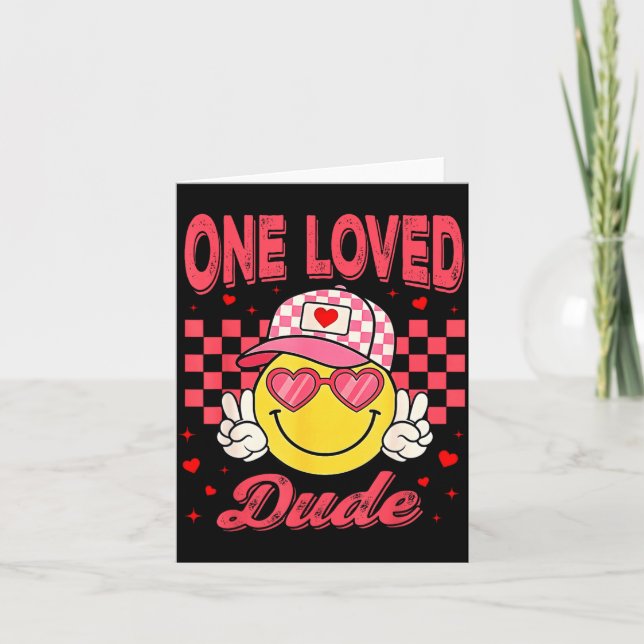 Tarjeta One Loved Dude Checkered Heart Valentines Day Boys (Anverso)